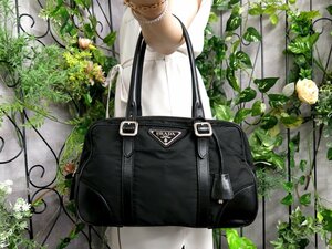 ●美品●PRADA プラダ●三角ロゴプレート●ポコノ ナイロン カーフ レザー 本革●ショルダー バッグ●黒●SV金具●B5 収納 かばん●Js47619