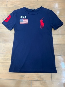 ★POLO ポロ　RALPH LAUREN　ラルフローレン　Tシャツ　XS　ネイビー　ダメージ風