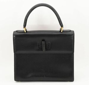 1円 CELINE 美品 ヴィンテージ セリーヌ レザー ハンドバッグ トップハンドル ターンロック 黒系 内側赤 クラシック　24-2543