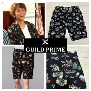 良品■ギルドプライム■メキシカン 70s ハーフパンツ ショートパンツ タトゥー 73 黒 ブラック マーメイド GUILD PRIME 定13200円 ラブレス