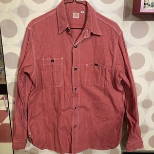 SUGAR CANE長袖シャツ/L/コットン/RED/ストライプ/SC25511フリーホイーラーズ マッコイ コリンボ ジェラード ウエアハウス クッシュマン 