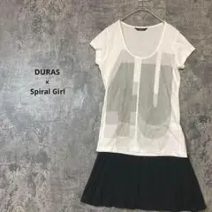 コーデセット　デュラス　Tシャツ　白　スパイラルガール　プリーツスカート　黒　M