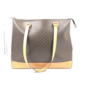 【中古】CELINE マカダム レザー切り替え トートバッグ CE00/23 △ジップ硬め　セリーヌ[240024454150]