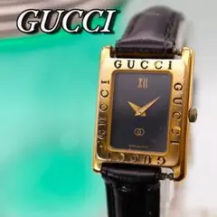 良品 GUCCI スクエア ゴールド ブラック レディース腕時計 816