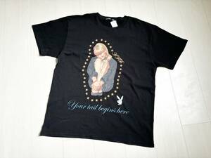 新品 コラボ AFB × PLAYBOY プレイボーイ lady print tee レディ スター ロゴ プリント Tシャツ 半袖 クルーネック コットン 黒 L △5