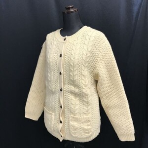 Northern Isles☆バージンウール100%/長袖カーディガン【38/レディースM/アイボリー/ivory】アラン模様/cardigan/Jacket/Vintage◇cBH468