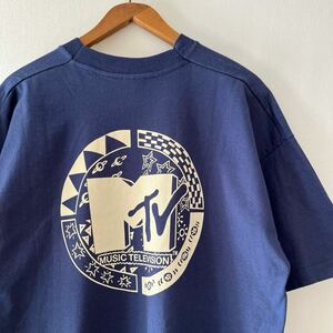 デッドストック? 90s MTV Tシャツ XL ネイビー アイルランド製 ビンテージ 90年代 MUSIC TELEVISION 紺 オリジナル ヴィンテージ NOS