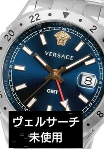 【定価１９万】ヴェルサーチェ VERSACE 腕時計 クロノ　ヘレニウム　青　未使用　美品　GMT シルバー　正規　クォーツ　