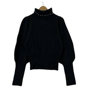 QUEENS COURT クイーンズ コート パールビジューハイネック ニット size2/ブラック