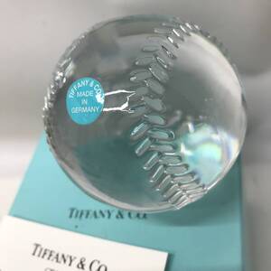 【未使用】TIFFANY＆Co ティファニー　ペーパーウエイト クリスタル 野球ボール型　ベースボール　シール　箱付き