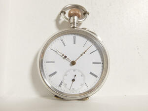 商館時計　ブルウル兄弟商会（Bruhl Bros&Co.）　13石　桜印　銀無垢ケース　分解清掃済み　動作良好　まずまず綺麗です