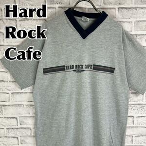 Hard Rock Cafe ハードロックカフェ ローマ イタリア Ｖネック ロゴ Tシャツ 半袖 輸入品 春服 夏服 海外古着 会社 企業 レストラン 音楽