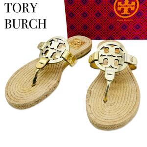 TORY BURCH トリーバーチ レザー ジュート サンダル 靴 シューズ 約25.5cm ゴールド