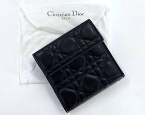 ● Christian Dior クリスチャンディオール 三つ折り財布 カナージュ ラムスキン ブラック ■ 未使用保管品