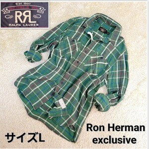 希少【ロンハーマン限定】サイズL ダブルアールエル コットン チェック ワークネルシャツ Double RL Ron Herman RRL ポロラルフローレン　