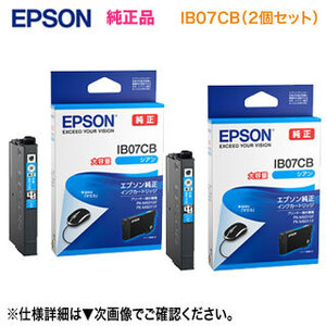 【純正品 2個セット】 EPSON／エプソン インクカートリッジ IB07CB 大容量 シアン 新品 （目印：マウス）