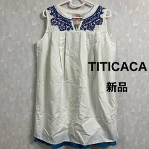 新品TITICACA チチカカ　シャツ　ノースリーブ　Tシャツ　ワンピース　白　チュニック カットソー オフホワイト　アジアン　エスニック　