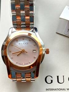 未使用 GUCCI グッチ 11Pダイヤ 5500L レディース GP/SS 腕時計 YA055536 ピンクシェル 