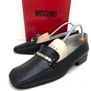 新 棚上 21 ◎ 日本製 MOSCHINO モスキーノ 靴 シューズ パンプス ローファー ローヒール カジュアル ブラック レディース36.5