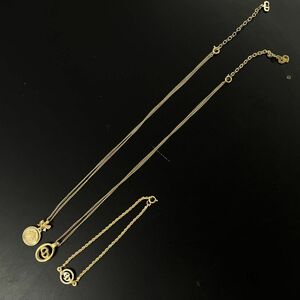 B067-△◎ Christian Dior クリスチャンディオール アクセサリー ネックレス ブレスレット 3点セット ロゴ ゴールドカラー