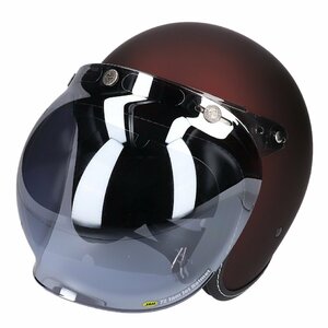 スモールジェットヘルメット シールドセット マットワインレッド フリーサイズ 開閉式バブルシールド FミラーGライトスモーク VT-10