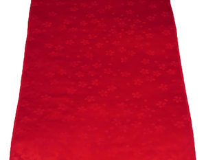605-6番 正絹縮緬地端切れ（はぎれ ハギレ）赤色 霞・桜模様 39.5センチ×8３センチ 表地用 中厚地