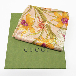 【美品】GUCCI グッチ ショール スカーフ 大判 フローラ 花柄 GG ラメ ピンク系 140×140cm [240001720292] レディース