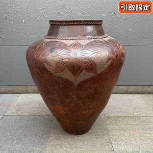 【福岡】☆引取限定☆sasak pottery インドネシア製 壺 つぼ 花柄 陶器 大型 ハンドメイド EARTHENNEARE ディスプレイ【MR0120-4】