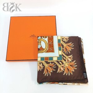 美品 エルメス カレ90 大判 スカーフ TRESORS DU NIL ナイルの宝 シルク100% ブラウン系 HERMES 中古 ★