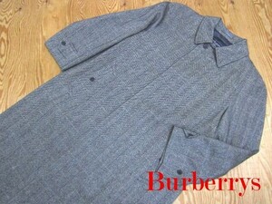 難あり★バーバリー Burberry★メンズ カシミヤ混 ウールステンカラーコート ヘリンボーン 92-170★R61201013B