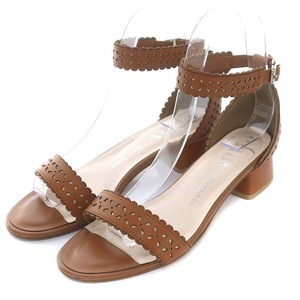 ダイアナ DIANA chay collections by DIANA FLOWER CUT SANDALS サンダル シューズ ストラップ チャンキーヒール 22.5 茶