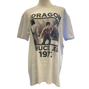 【1円スタート】 レア 希少 Bruce Lee ブルース・リー 1973 半袖Tシャツ ホワイト プリントTシャツ メンズLサイズ コットン100% B0108DFMLS