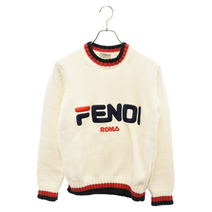 FENDI フェンディ ×FILA ロゴ刺繍 クルーネックニットトレーナー ホワイト FAE197 A6JR レディース