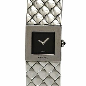 シャネル 腕時計 マトラッセ ブラック シルバー H0009 美品 時計 SS 中古 クオーツ CHANEL レディース