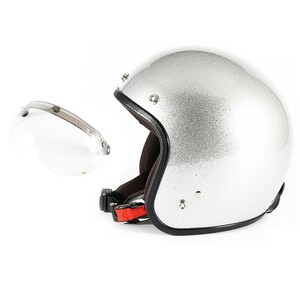 72JAM ジェットヘルメット&シールドセット JP MONO HELMET - シルバーフレーク フリーサイズ:57-60cm未満 +開閉式シールド APS-01 JPF-4