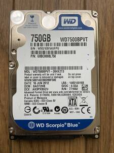 ■送料無料！★正常動作★使用時間小! / Western Digital 2.5インチHDD / 750GB / 