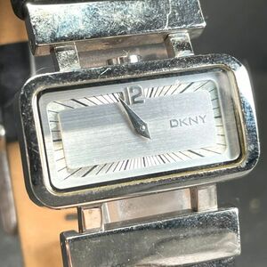 DKNY ダナキャランニューヨーク NY-3838 腕時計 アナログ クオーツ スクエア シルバー文字盤 レザーベルト ブラック ステンレススチール