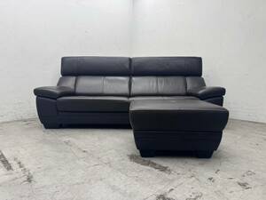 T6058☆展示美品☆karimoku☆カリモク☆本革☆レザー☆2PSOFA＆オットマン☆ヘッドレスト