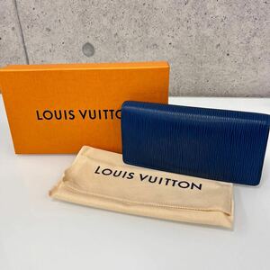 ☆【 LOUIS VUITTON/ルイヴィトン】エピ ポルトフォイユ ブラザ 長財布 レアカラー メンズ ブルー ネーム入り 中古