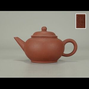 〔聖〕唐物 煎茶道具 荊渓恵孟臣製 款『 朱泥 単孔 大振 急須 』幅11.5cm 紫砂壺 茶道具 煎茶 【中国 宜興 古玩 白泥 水平壷 早期壺 紫砂】