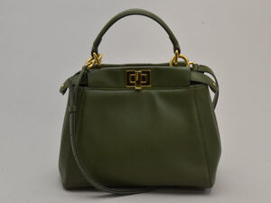 フェンディ FENDI 8BN244 ミニ ピーカブー ハンドバッグ スモール 2WAYショルダー レザー カーキ レディース su_p e_u F-B6654