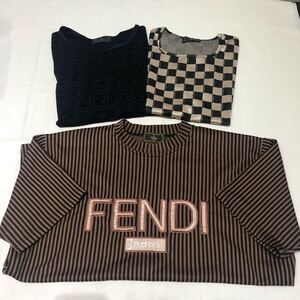 FENDI フェンディ トップス 3点セット ズッカ柄 ロゴ刺繍 イタリア製 古着 ヴィンテージ 総柄 半袖Tシャツ ブラック ブラウン ストライプ