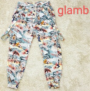 【テロテロ生地★】サイズ3 美品 glamb アロハ柄サスペンダーイージーパンツ/総柄◆股上深めゆったりシルエット☆グラム (3)