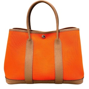 エルメス HERMES ガーデンパーティーTPM B刻印 オレンジ×ビスキュイ×シルバー金具 トワル×ネゴンダ トートバッグ レディース 中古