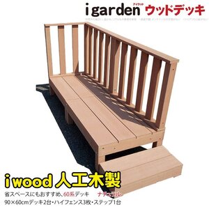 igarden 60系 アイウッドデッキ 6点セット(90×60 デッキ2・ハイフェンス3・60ステップ1) ナチュラル 樹脂製 テラス DIY 10368 -2d3h1s598