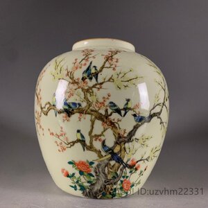 高品質 官窯焼き 粉彩 花瓶 磁器 花鳥柄 景徳鎮 置物　中国陶磁 収蔵品 鑑賞　　収蔵