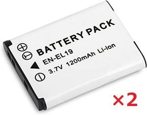送料無料 2個セット ニコン Nikon EN-EL19 バッテリー 1200mAh 充電池 電池 コンパクトデジカメ デジタルカメラ 互換品