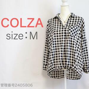 【送料無料】COLZA(コルザ) Vネック　長袖ギンガムチェックシャツ　プルオーバートップス　M