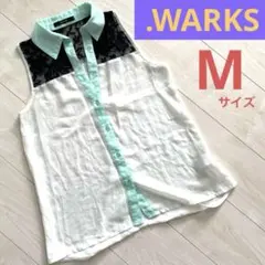 .WARKS レディース　ノースリーブ　襟付きブラウス【M】レース　透け感あり