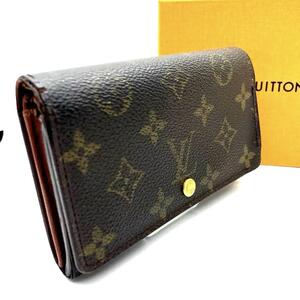 極美品 Louis Vuitton ルイヴィトン モノグラム ポルトフォイユ トレゾール 二つ折り 折財布 M61730/CA0041ゴールド金具